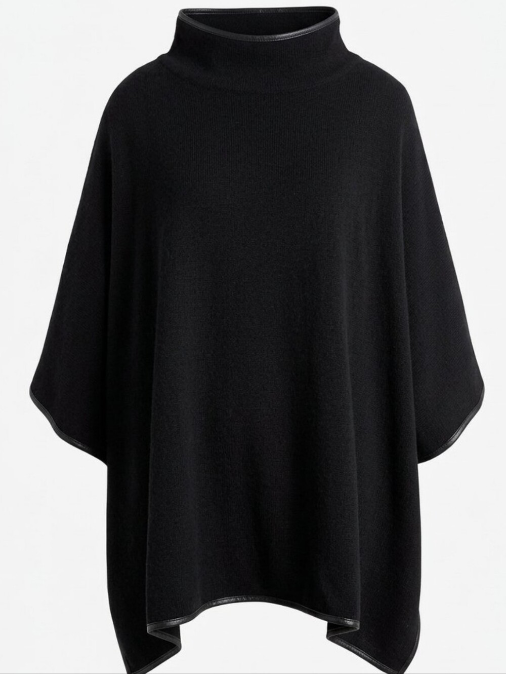 J.Crew Factory HiBlack Knit Turtleneck Poncho Sweater Faux Leather Trim
